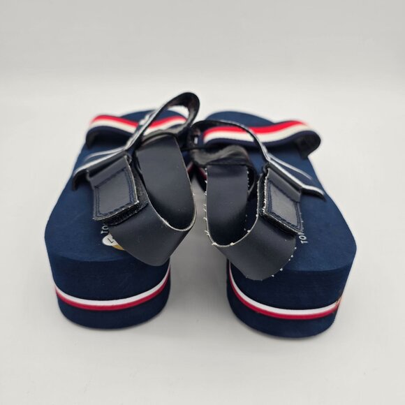 Tommy Hilfiger Womens Navy Platform Sandals Size 8 With Red & White Straps - Picture 3 of 10